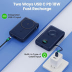 Magnetic Portable Charger for iPhone with Built-in Cables, 6-in-1 10800mAh Power Bank with iWatch Charger & LCD Display,25W Fast Charging Battery Pack for iPhone 16/15/14/13/12,Apple Watch (Blue)