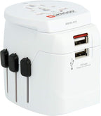 SKROSS Pro Light World Travel Adapter with USB | 3-Pole Travel Adaptor with Slide System | Designed for 200+ Countries | Compact and Reliable | White