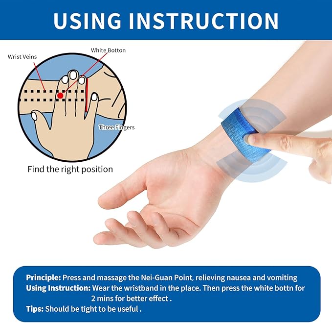 2 Pairs Motion Sickness Bands – Natural Anti Nausea Acupressure Wristbands for Morning & Motion Sickness Relief – Ideal for Car, Cruise & Flight Travel – for Adults and Kids