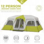 CORE Instant Cabin Tents | 6 Person / 9 Person / 10 Person / 12 Person Family Cabin Multi Room Pop Up Tents Car Camping | Included Storage Pockets for Camping Accessories