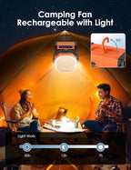 Battery Powered 9-Inch Rechargeable Portable Fan - 10000mAh(30Hrs) Auto Oscillation, Tent Fan with Remote/light, 4 Speeds, 4 Timing, Outdoor