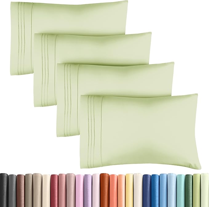 Pillowcases - Ultra Soft Hotel Quality Pillowcase Covers - Comfy, Cozy & Wrinkle Free - Shrinkage and Fade Resistant - Machine Washable Pillow Protectors - (King, Light Sage Green, 4 Piece Set)