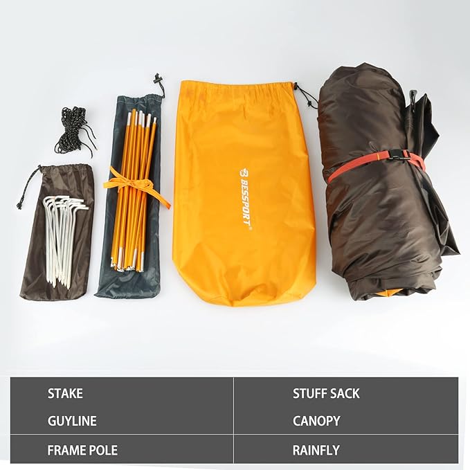 Bessport Camping Tent 1/2 Person Tent Waterproof Two Doors Backpacking Tent Easy Setup Lightweight for Outdoor, Hiking Mountaineering Travel
