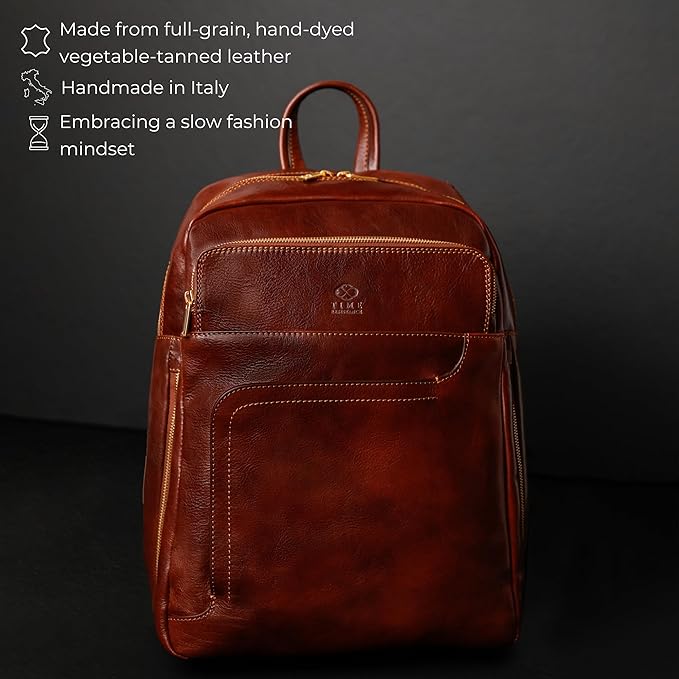 Time Resistance Leather Business Backpack - Laptop and A4 Portfolio Bag - Travel Bag Rucksack (Brown)