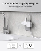 TROND 2 to 3 Prong Outlet Splitter 2 Pack, 3 Way Plug Extender with 360 Rotating Plug, US to Japan Power Adapter for Travel, 3 Prong Adapter for Non-grounded Outlet in Old House