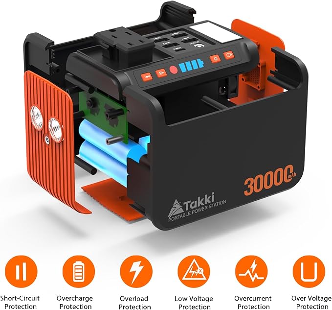 Takki Portable Power Station 111Wh, Camping Solar Generator Lithium Battery Pack with 110V AC DC USB Ports LED Flashlight for Home Use Camping Laptop CPAP Emergency Power Backup