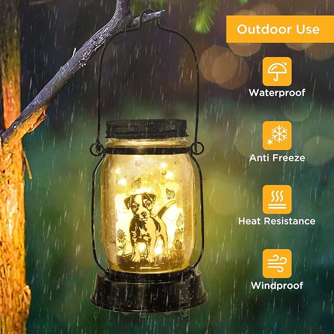 Jack Russell Terrier Gifts for Women/Men Jack Russell Terrier Solar Lanterns Mom Birthday Dog Lovers Lantern Pet loss Pet Memorial Lights Solar Garden Decoration for Yard, Patio,Backyard,Porch Torches