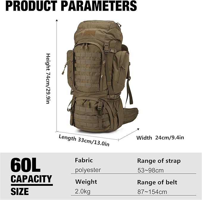 Mardingtop 60L Military Internal Frame Backpack for Hiking,Camping,Hunting,Rucksack Backpack with Rain Cover