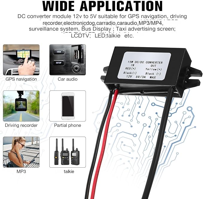 Weewooday 16 Pieces 12v to 5v Dc Converter Buck Module USB Output Power Adapter Dc Car Power Converter Regulator