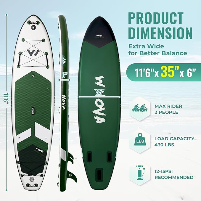 11'6"x35" Extra Wide Stand Up Paddle Board Inflatable for All Levels, 430LBS Capacity SUP Paddleboard with Complete Accessories, Double Acton Pump, Blow Up Paddle Board for Family
