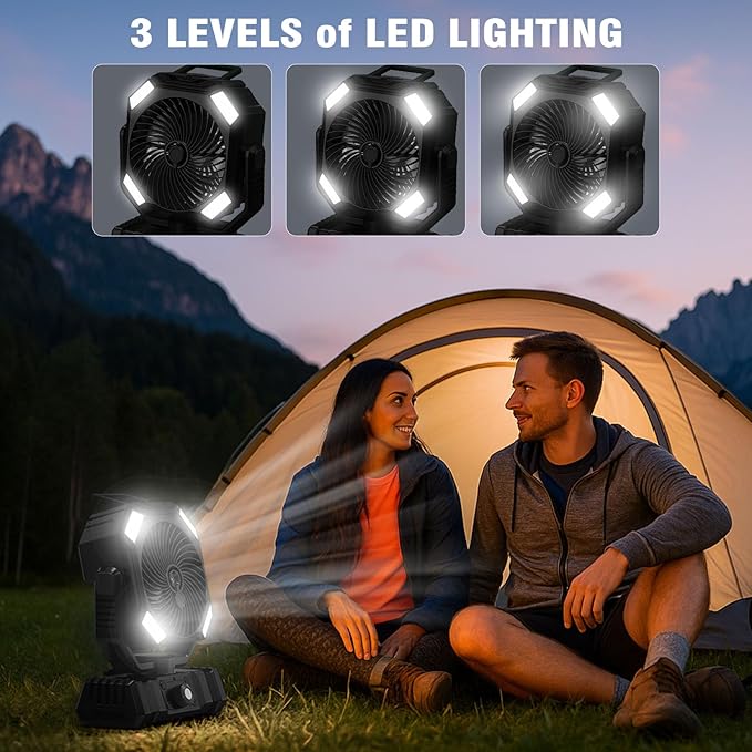 Portable Misting Fan, 20000mAh Battery Operated Fan with 300ml Tank, 45°-90° Oscillation & 270° Rotation, Timer & Lighting, Handheld Camping fan for Indoor, Outdoor, Patios, Tent, Travel, Desk