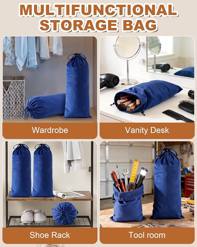 2 Pcs Single Shoe Bags for Travel, 17.3"x8.6" Washable Travel Shoe Bags for Packing in Suitcase, Velvet Dust Bag with Drawstring, Shoe Pouch for Women and Men, Travel and Home Storage(Palace Blue)