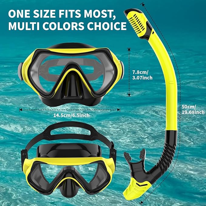 Snorkeling Gear for Adults, JRing Snorkel Mask Set with 180 Degree Tempered Glass Anti Fog Goggles Scuba Dry Top Snorkel for Swimming, Scuba Diving Mask for Men Women