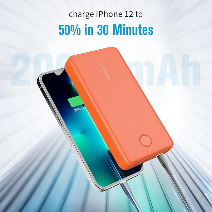 Portable Charger, Slim 20000mAh PD 20W Power Bank, USB C in&out High-Speed Charging Battery Pack, External Phone Powerbank Compatible with iPhone 16 15 14 13 12 Samsung S22 S21 Google iPad etc(Orange)