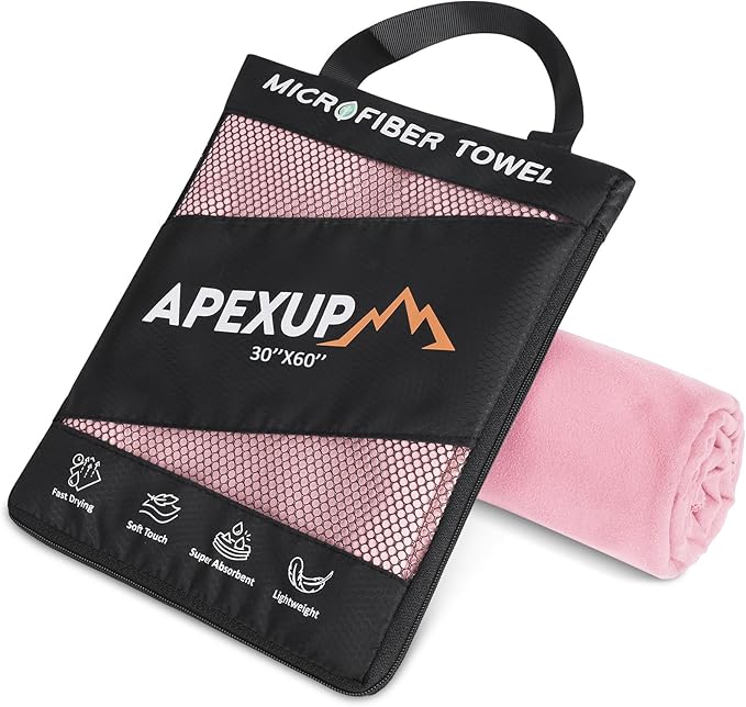 APEXUP Microfiber Travel Towel, Ultra Absorbent Quick Dry Towels, Lightweight Gym Sports Camping Towel for Workout, Yoga, Beach, Shower, Swimming (60"×30", Pale Rose)