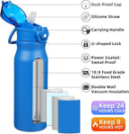 BJPKPK 25oz Insulated Water Bottle With Straw Stainless Steel Double Wall Water Bottles BPA Free Leak Proof Thermo With Lockable Flip Lid And Soft Silicone Spout,Blue