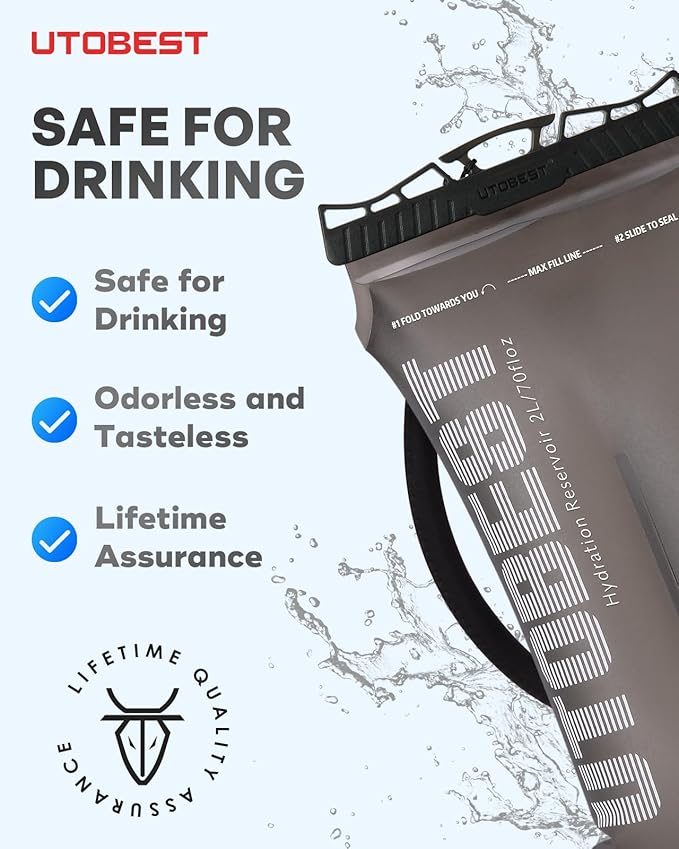 UTOBEST Hydration Bladder,TPU Water Bladder,Water Bladder for Hiking Backpack,BPA Free,Wide Opening,Leak-Proof,Water Reservoir for Hiking Cycling Camping Running