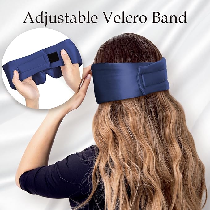 Zenssia 100% Mulberry Silk Sleep Mask Eye Mask for Man and Woman with Adjustable Headband, Full Size Large Sleep Mask & Blindfold for Total Blackout for All Night Sleep, Travel & Nap-Dark Blue