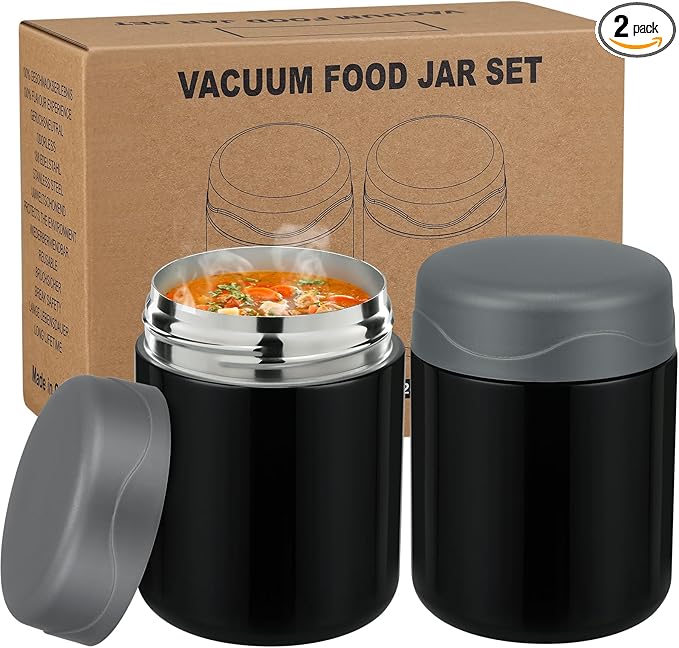 12oz 2 Pack Insulated Food Jar Set for Kids Soup Thermo Hot Food Lunch Container Wide Mouth Leak Proof Stainless Steel Vacuum Bento Box for School Office Travel Outdoors