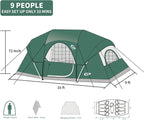 CAMPROS CP Camping Tent 10 Person Family Cabin Tent, 2 Room Water Resistant Waterproof Tent with Top Rainfly, 4 Large Mesh Windows, Double Layer, Easy Set Up, Portable with Carry Bag, 16ft x 9ft x72in