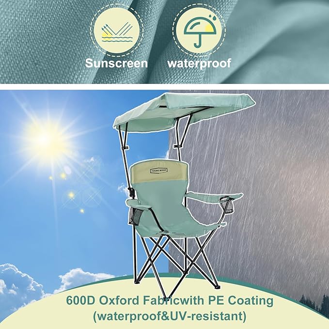 YOUNG WOOD Portable Camping Chair Beach Chair with Shade Canopy, Fold Lightweight Oversized for All, Easy to Open and Close Without Installation, Side Pocket Design for All Outdoor Activities,Blue,2p