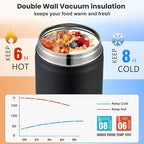 17oz Soup Thermo for Hot Food Kids,Insulated Food Jar with Spoon,Thermo Hot Food Lunch Container,Wide Mouth Leakproof Stainless Steel Lunch Box for School-Black