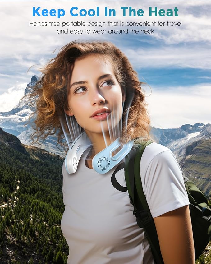 Neck Fan, Hands Free Bladeless Neck Fans Portable Rechargeable, 360° Cooling Neck Fan, 4 Speeds, Quiet, 5200 mAh Battery Operated USB Wearable Personal Fan Gifts for Women, Travel, Outdoor