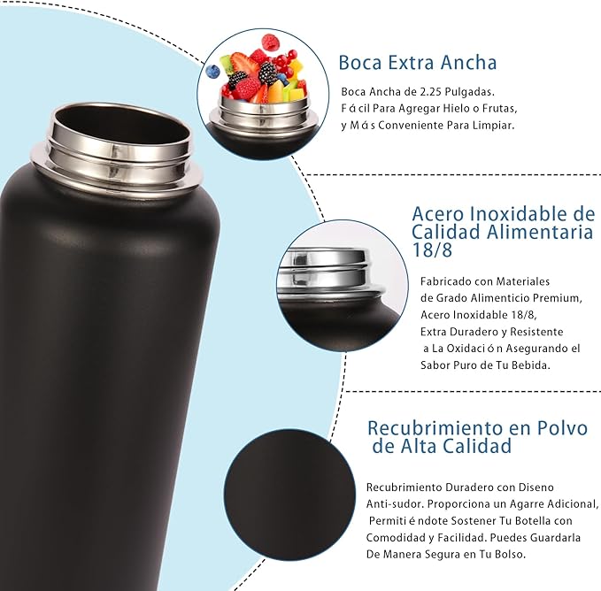 Volhoply Insulated Water Bottles Bulk 4 Pack, 40 oz Stainless Steel Sports Bottle with Paracord Handle & Spout Lid, Double Walled Vacuum Water Cups with Wide Mouth, Reusable Waterbottle(Mix,4 Set)