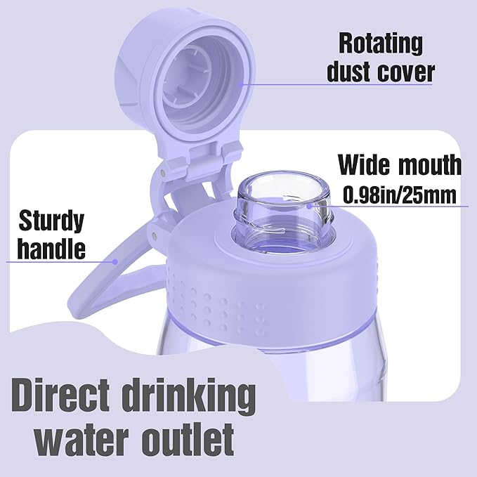 Water Bottle 32oz, clear water bottle with Spout Lid and Carry Handle, Reusable, Tritan, BPA Free, Hiking Water Bottle Suitable for Travel, Outdoors, Gym, Travel, Home, School (Light purple)