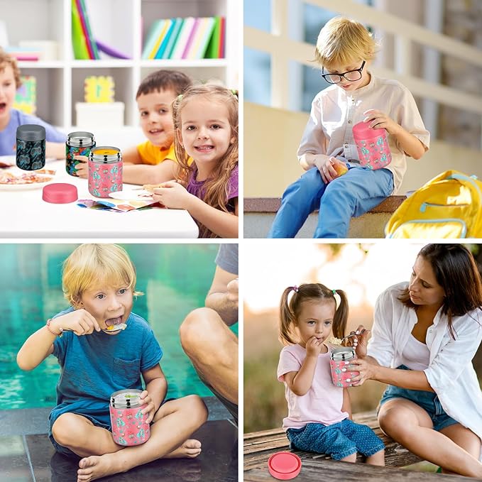 12oz Soup Thermo for Hot Food Kids Insulated Food Jar Wide Mouth Lunch Container Leak Proof Stainless Steel Vacuum Bento Box for School Office Travel Outdoors Pink-Mermaid