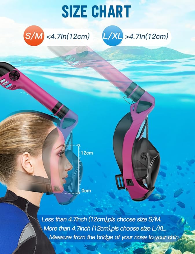 Zenoplige Full Face Snorkel Mask Adults,Dry-Top Snorkeling Gear with Camera Mount,Foldable 180-Degree Panoramic Scuba Mask for Snorkeling Diving Swimming Travel,Snorkel Mask Anti-Fog & Anti-Leak