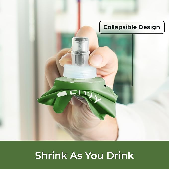 Soft Flask - Shrink As You Drink Soft Water Bottle for Hydration Pack - Folding Water Bottle Ideal for Running, Hiking, Cycling, Climbing & Rigorous Activity