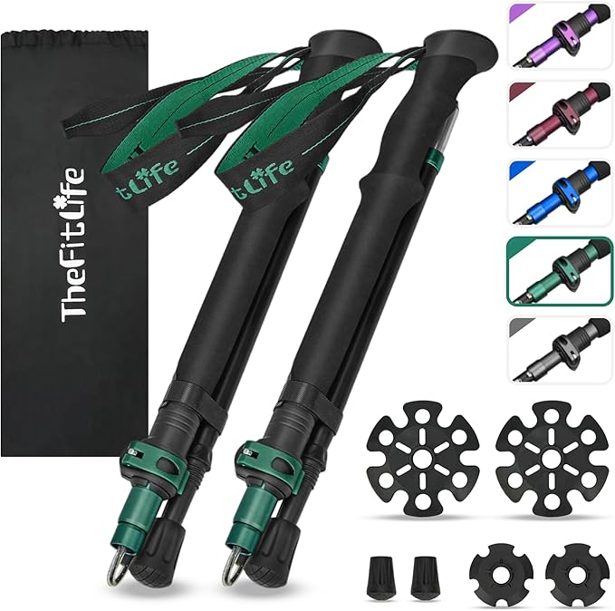 TheFitLife Collapsible Trekking Poles for Hiking – Lightweight Folding Walking Sticks for Men and Women with Extra-Long Foam Handle and Metal Flip Lock