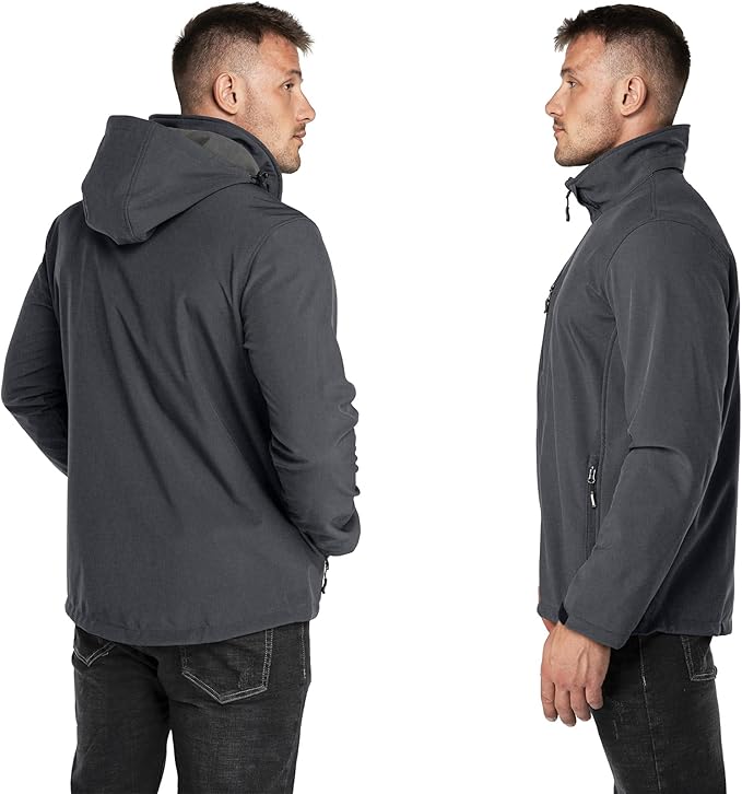 Outdoor Ventures Men's Lightweight Softshell Jacket Fleece Lined Hooded Water Resistant Winter Hiking Windbreaker Jackets