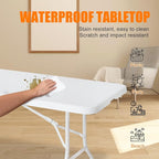 8 FT Folding Table with Carry Handle, Portable Fold-in-Half Plastic Table, Rectangle Foldable Table for Indoor/Outdoor White