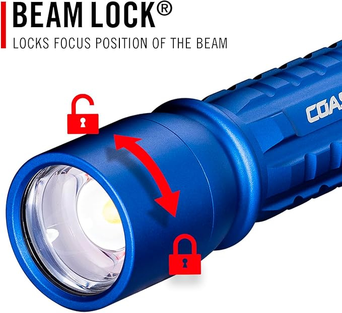 Coast XP11R 2600 Lumen USB-C Rechargeable LED Flashlight with Slide Focus® and Pure Beam® Focusing Optic, 4 Light Modes, Blue