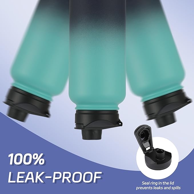 HASLE OUTFITTERS 32 oz Insulated Water Bottle Stainless Steel Double Walled Vacuum Sports Water Bottle with 2 Lids (Straw and Spout Lid) for Gym Camping Hiking(Green Blue Gradient,1)