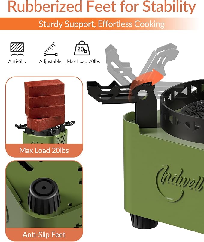 Indwell Camping Stove with Infrared Burner, Single Burner Propane Stove Ultra-Thin Design Adjustable Flame Control Wind-Resistant Portable Gas Cooker for Camping Hiking Outdoor Cooking
