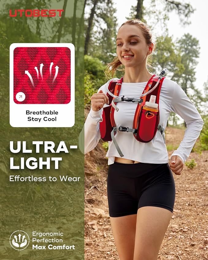 UTOBEST Running Vest, 5L Hydration Vest Lightweight, Breathable and Sweatproof Running Backpack, Adjustable Running Hydration Vest for Trail Running Marathon Race Jogging Cycling