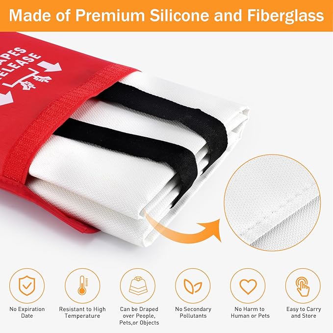 Mondoshop Silicone Fire Blanket for Home - 40"x40" Emergency Fire Blankets for Kitchen, Fire Retardant Blankets for Car, Camping, Grill, Office, Warehouse, School, Picnic