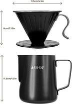 AGOGO Compact Portable Pour Over Coffee Maker Set - Easy Cleaning 304 Stainless Steel Dripper Set for Camping & 50 Filters Paper & Cleaning Rag (Black, 600ml)