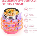 10oz Soup Thermo for Hot Food Kids Insulated Food Jar,Thermo Hot Food Lunch Container, Width Mouth Stainless Steel Lunch Box for Kids with Spoon (Pink-rainbow)