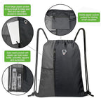 BeeGreem Grey Sport Bag Drawstring Backpack String Bag For Men Women Gym Backpack With Water Bottle Mesh Pockets And Two Zipper Pockets 16" x 20"