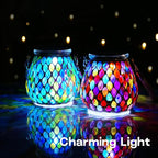 Mosaic Blue Solar Lanterns, Outdoor Glass Hanging Lights, Waterproof, Solar Table Lamps, Christmas Gifts for Women Mom Grandma, Night Lights, Decoration for Garden, Patio, Yard, Party, Outdoor Decor