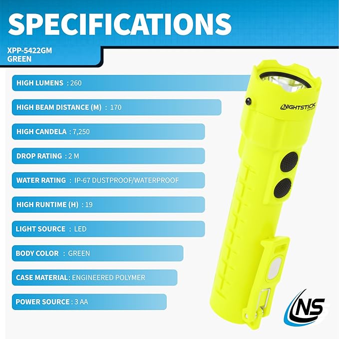 Nightstick XPP-5422GM Intrinsically Safe Dual-Light Flashlight w/Magnets-3 AA (not Included) -Green-UL913, Multicolor
