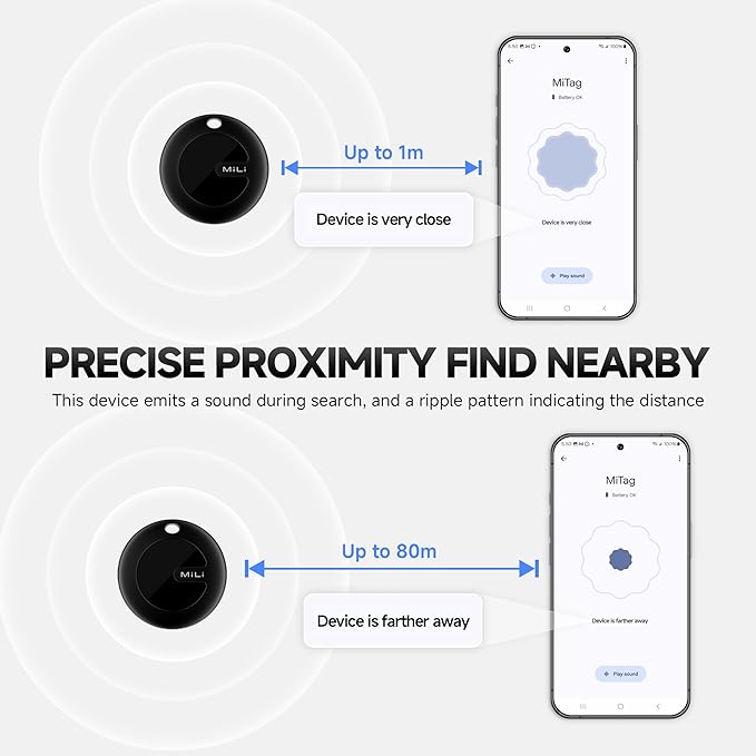 MiLi MiTag Bluetooth Tracker for Android, Smart Air Tracking Tag/Key Finder/Luggage Tracker/Item Locator for Google Find My Device (Find Hub) App, 4 Pack