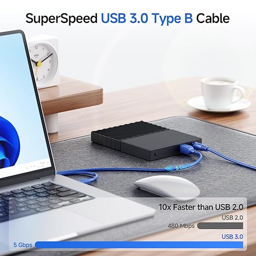 Cable Matters 5Gbps USB 3.0 Cable - 6ft, USB A to B Cable, USB3 Cord with Type-B 3.0 Connector for Hard Drive Enclosure/Built-in Hub and More, Blue
