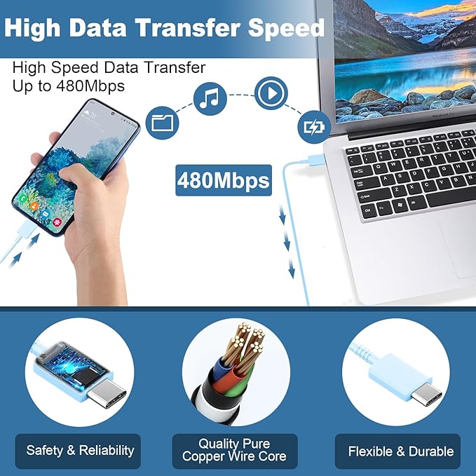 25W Super Fast Charging Cord Type C Block &10Ft USB C Android Phone Charger Cable for Samsung Galaxy S26 Ultra/S26/S26+/S25 Ultra/S25/24 Ultra/S24/S23 Ultra/S22 Ultra//Note 20/10,Blue Gradient