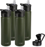 HASLE OUTFITTERS Insulated Water Bottle 22 oz Double Wall Stainless Steel Water Bottle Wide Mouth with Straw Lid & Spout Lid Keeps Cold or Hot(Army Green,4)