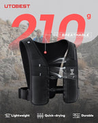 UTOBEST Running Vest for Women Men with 500ml/17oz Soft Water Bottle and LED Safety Light, 5L Phone Holder with Adjustable Belt & Ample Storage